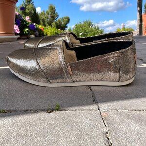 Toms Bronze Metallic Glitter Flats Size 10 Slip On Shoes Casual Sparkle Loafers
